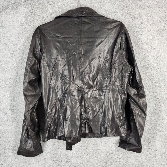 Bod & Christensen Women's Large Black Leather Jacket Moto Asymmetrical Full Zip‎ - Picture 6 of 11